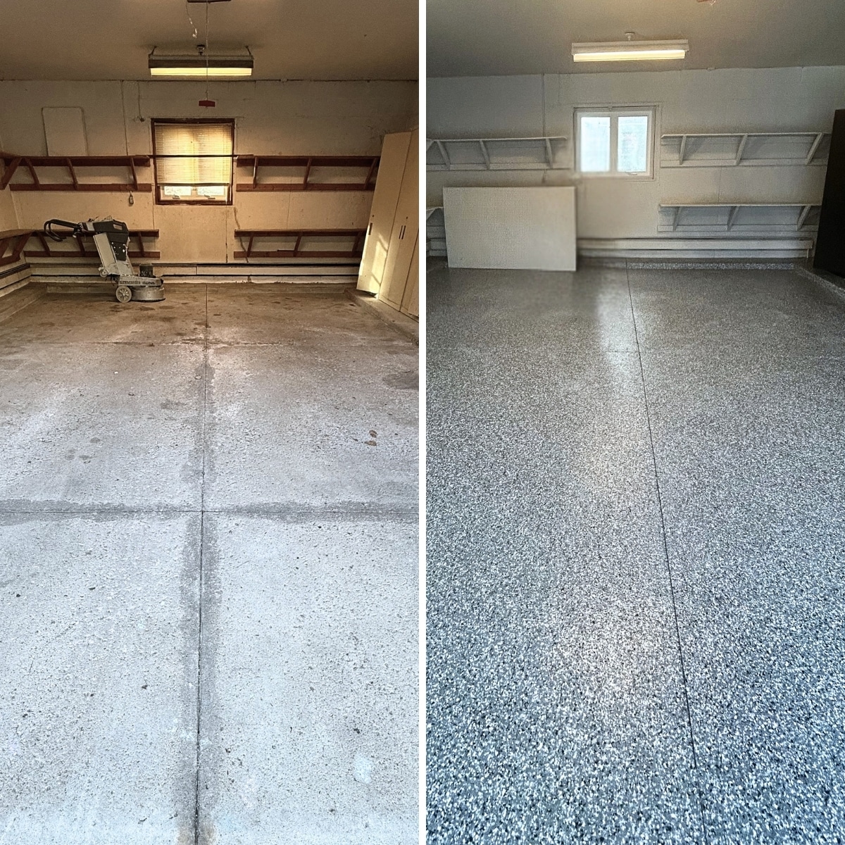 Before & After Local Professional Floor Coating Services RDP Epoxy and Floor Coatings Michigan